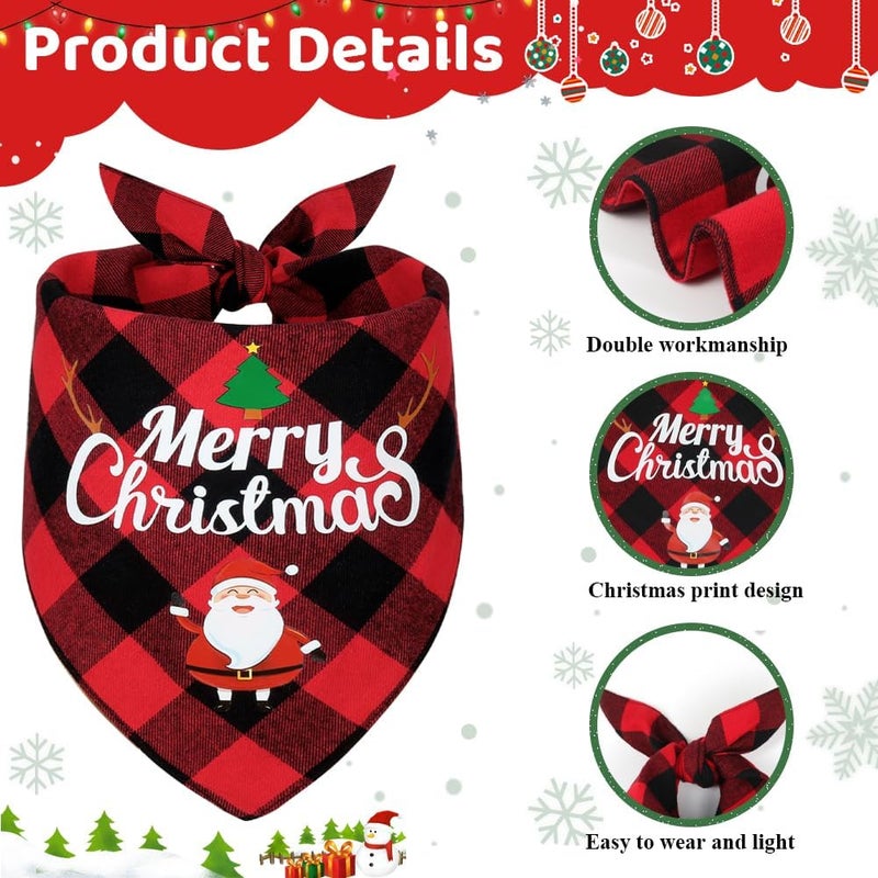 Vivifying Christmas Dog Bandanas, 2 Pack Classic Plaid Triangle Pet Scarf with Santa and Snowman Print, Holiday Pet Christmas Costume for Small Medium Large Dogs (Green&Red) - Image 3